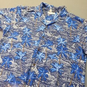 Milson by Ky's Mens Hawaiian Shirt XL Blue Palm Tree Sailboat Rayon Made in USA